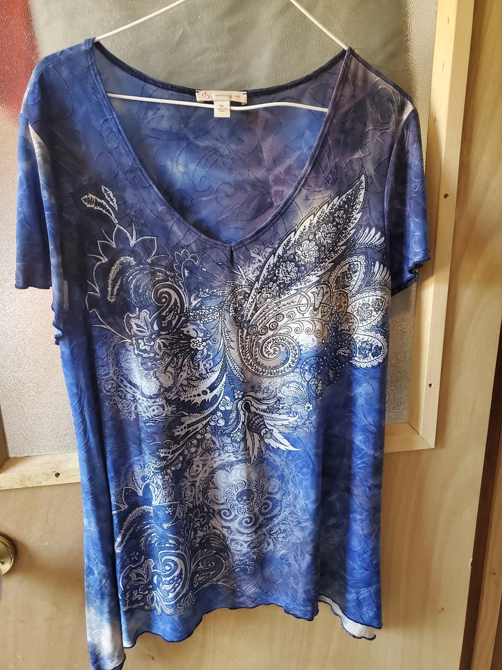 Women's Blue Paisley Scoop Neck Blouse